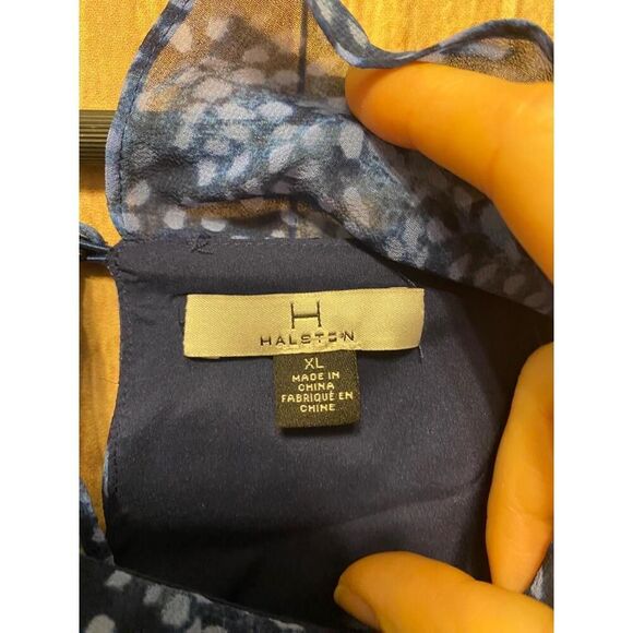 HALSTON XL Cobalt Blue Ruffled Cold-Shoulder Maxi Dress Flowy Carmen sleeves - Picture 5 of 9